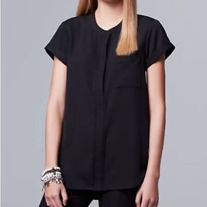 Simply Vera Vera Wang Black Essential Popover Top Short Sleeves